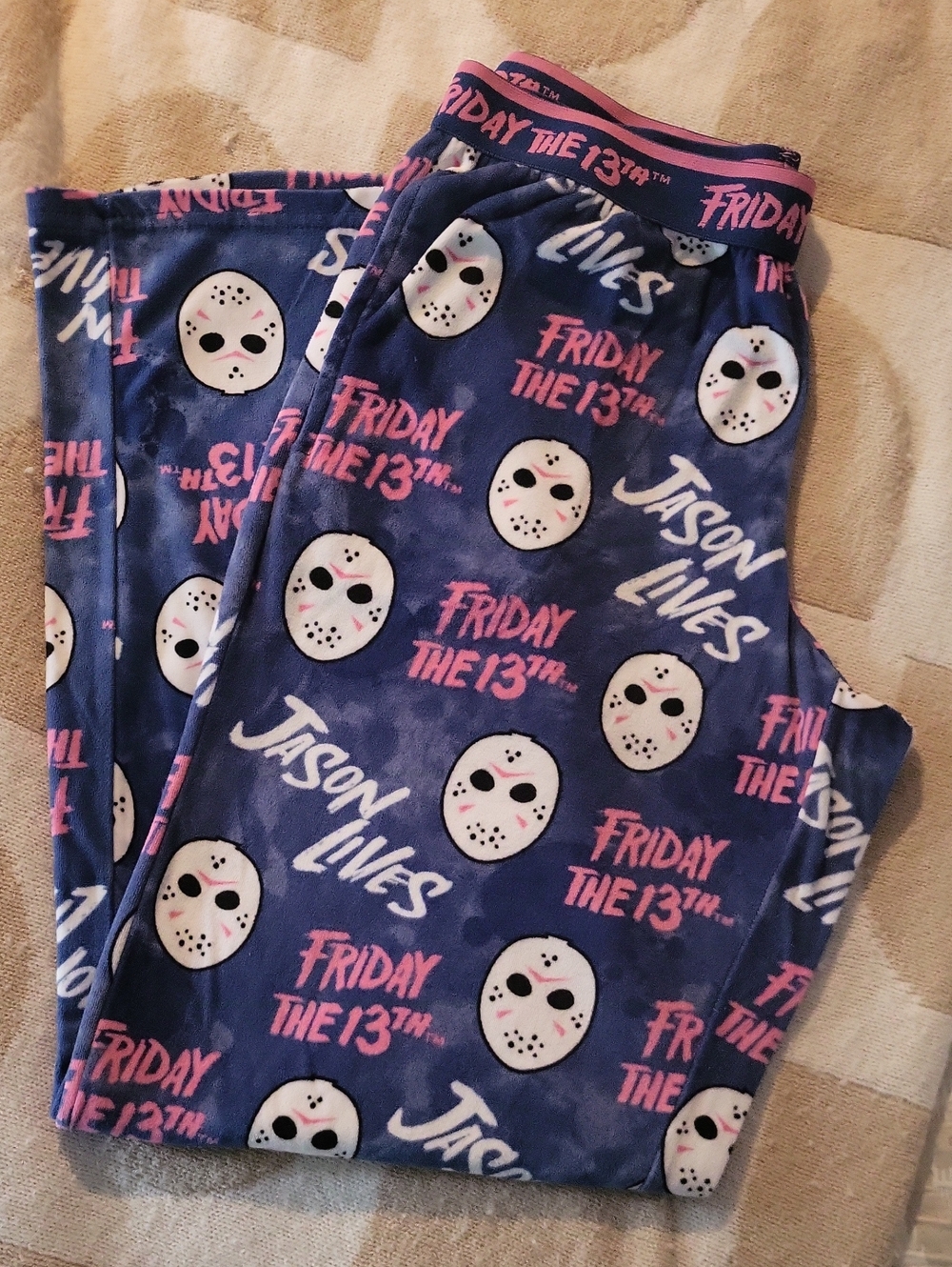 NWOT Comfy Friday the 13th Pajama Pants - Navy with Pink Accent Jason Lives